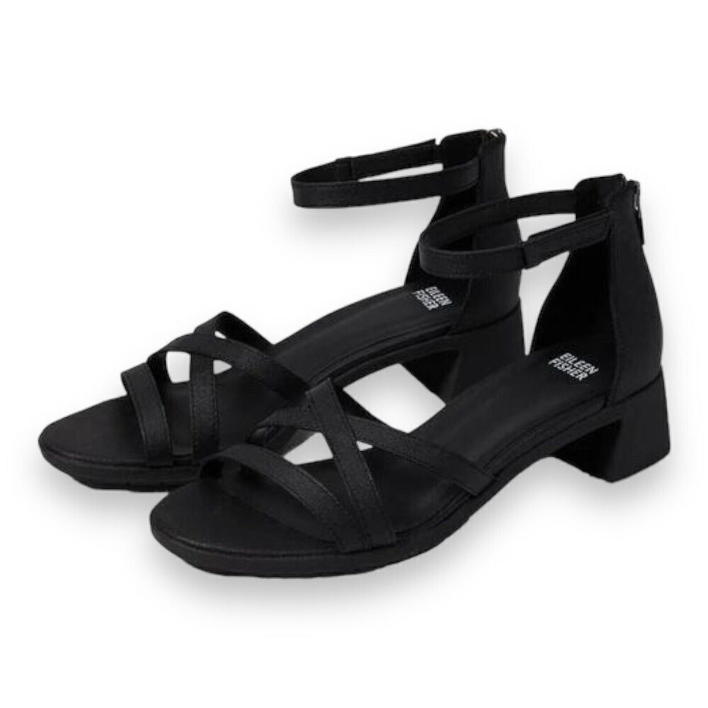 Eileen Fisher Noni Sandal Women's 8 Black Tumbled Nubuck Leather‎